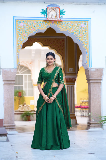 Emerald Royal Elegance | Wedding NC Silk Lehenga