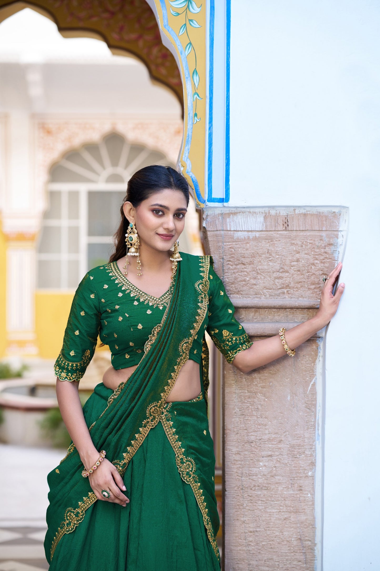 Emerald Royal Elegance | Wedding NC Silk Lehenga
