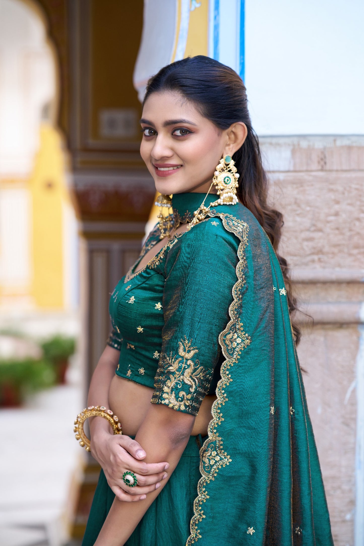 Emerald Royal Elegance | Wedding NC Silk Lehenga