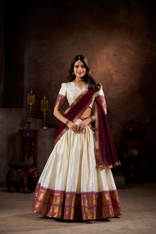 Elegant Ivory & Maroon Traditional Lehenga Set