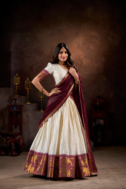 Elegant Ivory & Maroon Traditional Lehenga Set
