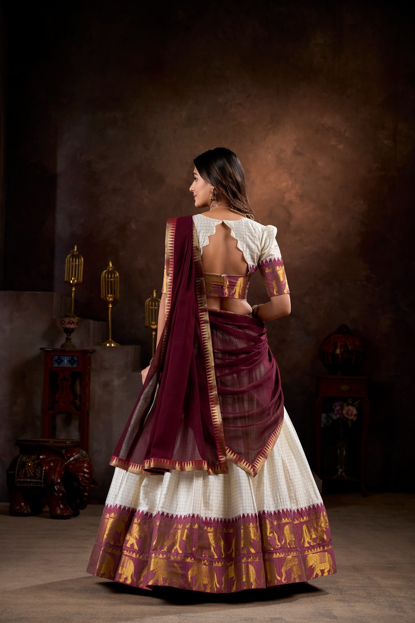Elegant Ivory & Maroon Traditional Lehenga Set