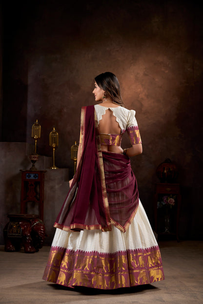 Elegant Ivory & Maroon Traditional Lehenga Set