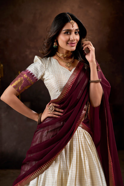 Elegant Ivory & Maroon Traditional Lehenga Set