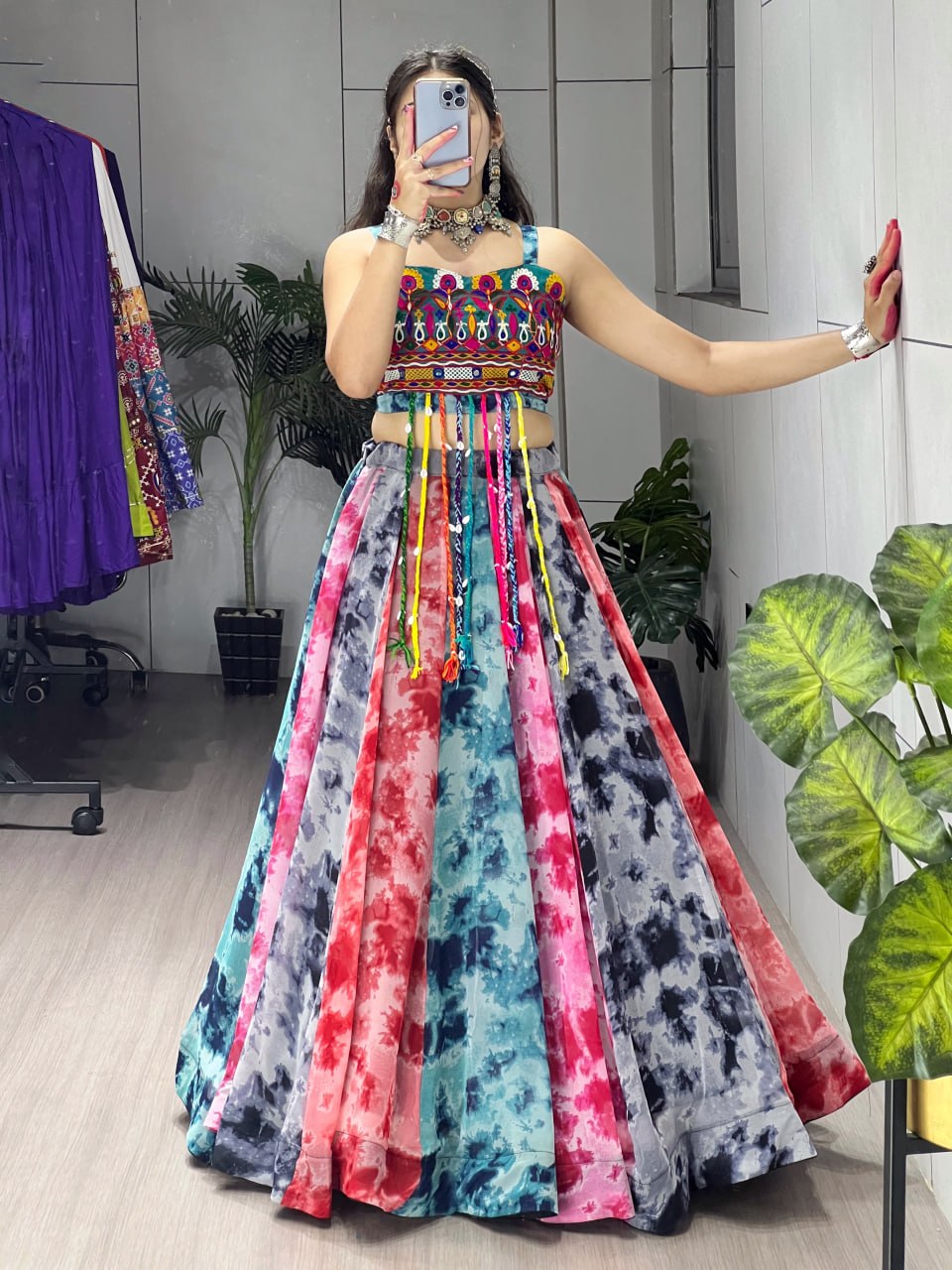 Traditional Shibori Prints Lehenga With Fancy Top | Navratri
