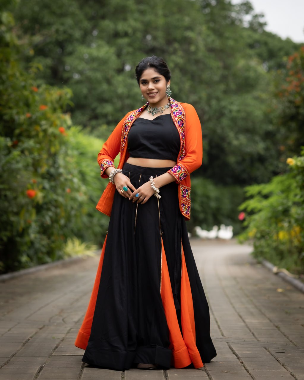Black n Orange Lehenga With Koti and Blouse Navratri