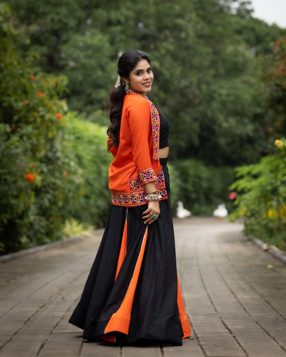 Black n Orange Lehenga With Koti and Blouse Navratri