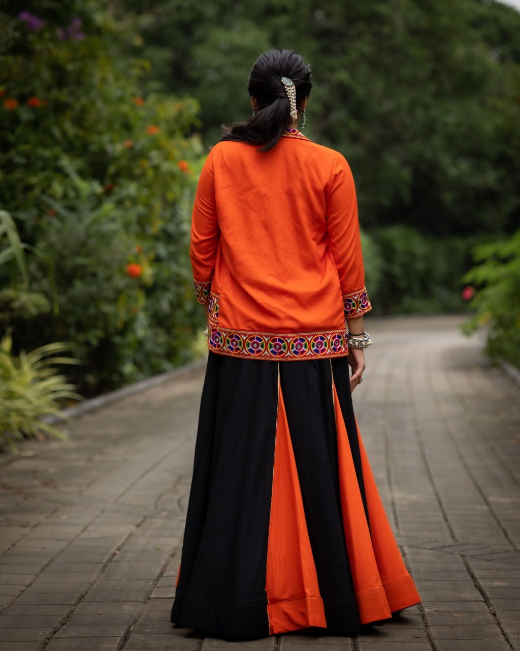 Black n Orange Lehenga With Koti and Blouse Navratri