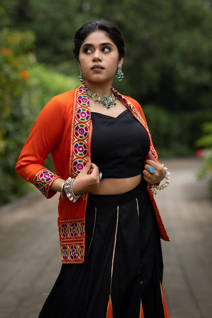 Black n Orange Lehenga With Koti and Blouse Navratri