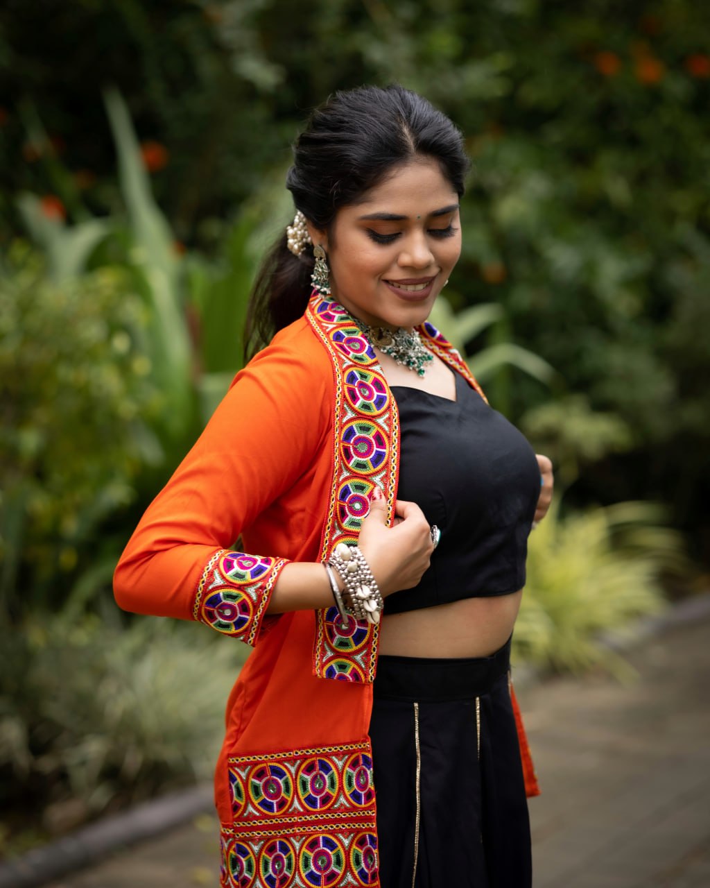Black n Orange Lehenga With Koti and Blouse Navratri