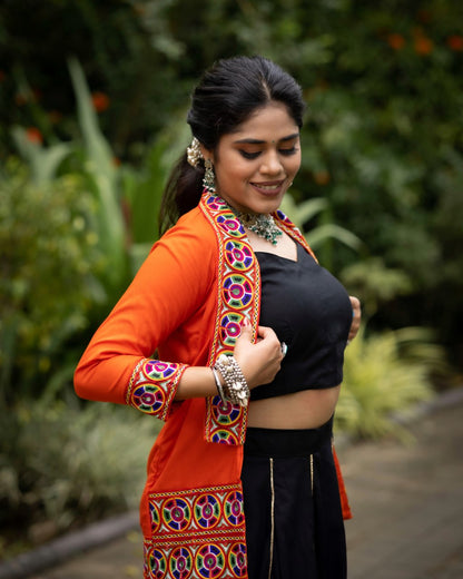 Black n Orange Lehenga With Koti and Blouse Navratri