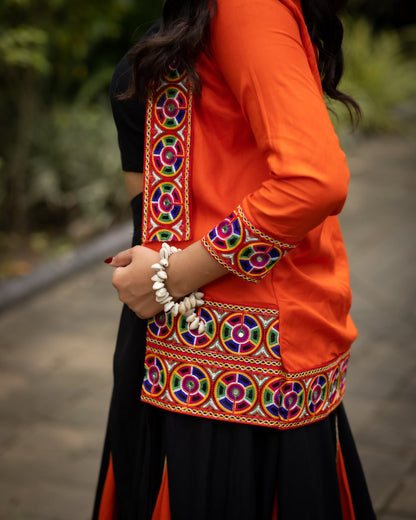 Black n Orange Lehenga With Koti and Blouse Navratri