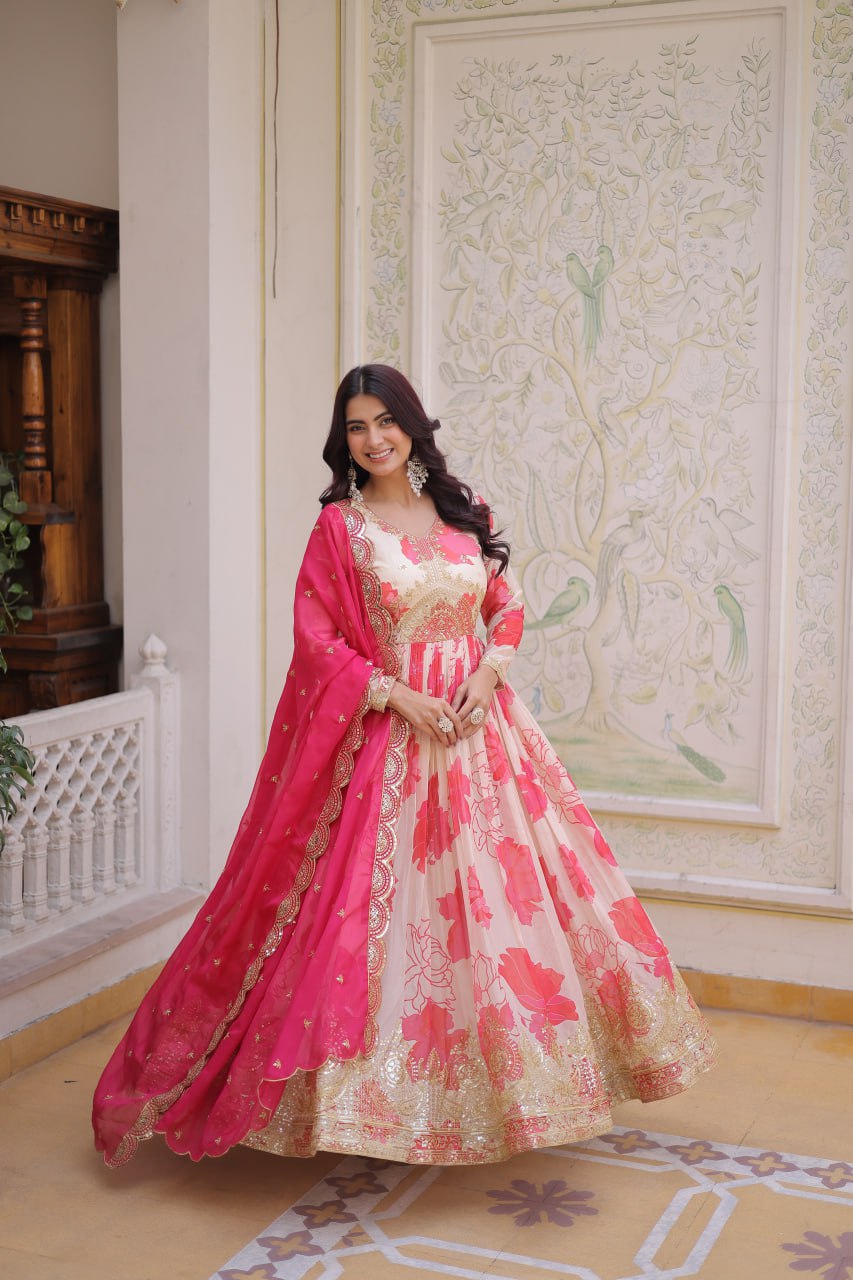 Digital Printed Russian Silk Gown