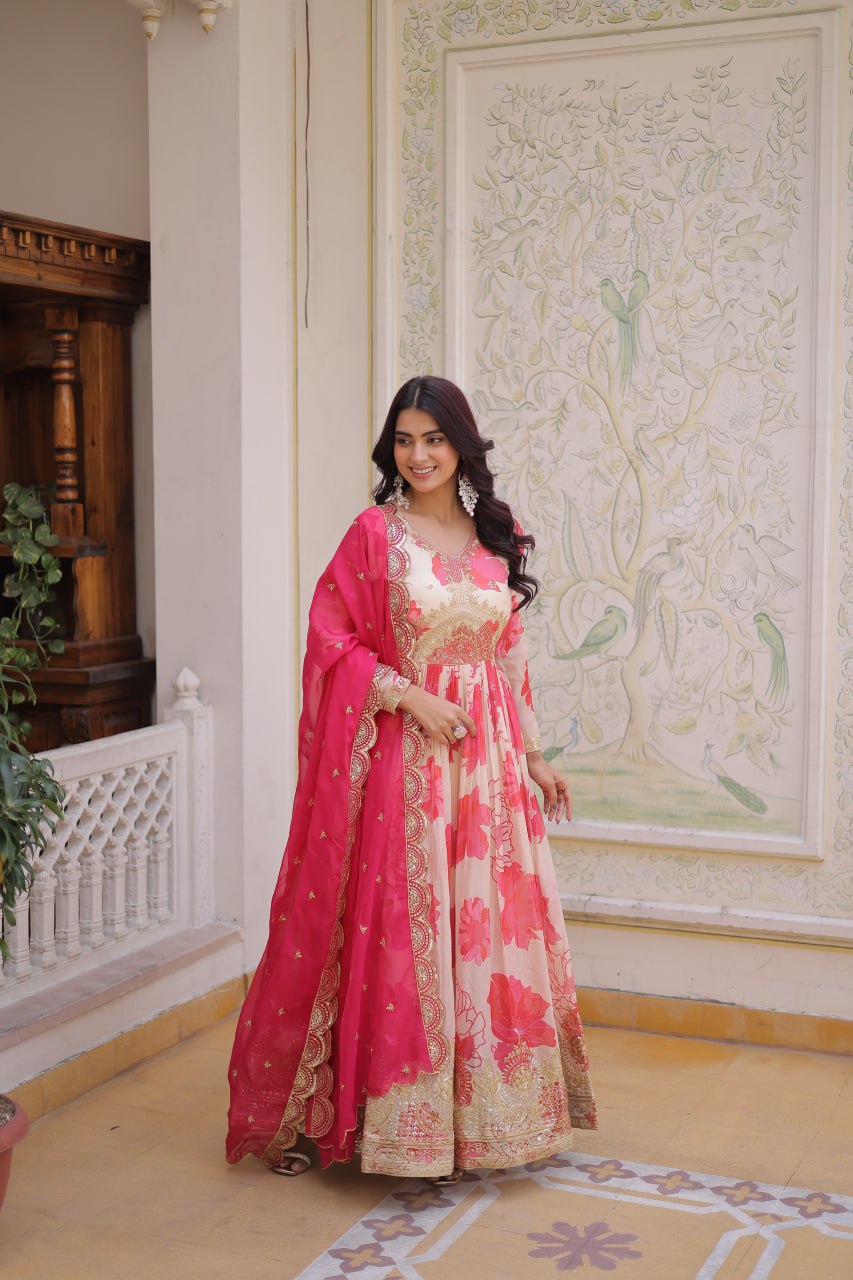 Digital Printed Russian Silk Gown