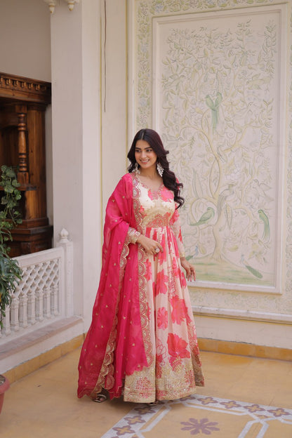 Digital Printed Russian Silk Gown