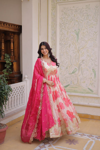 Digital Printed Russian Silk Gown