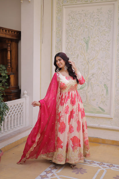 Digital Printed Russian Silk Gown