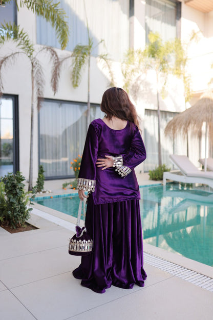 Velvet Mirror Work Kurti Plazzo Pair