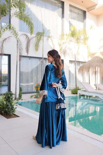 Velvet Mirror Work Kurti Plazzo Pair