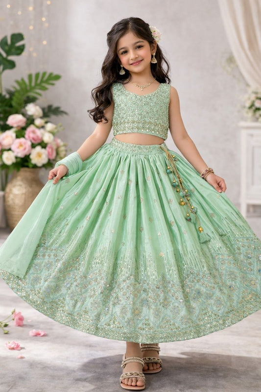 Kids Wedding Pista Color Lehenga