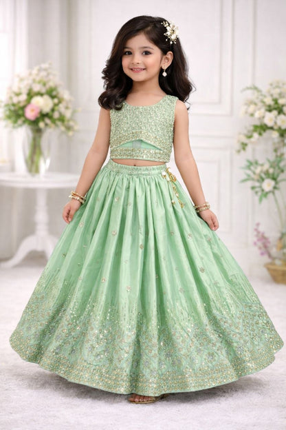 Kids Wedding Pista Color Lehenga