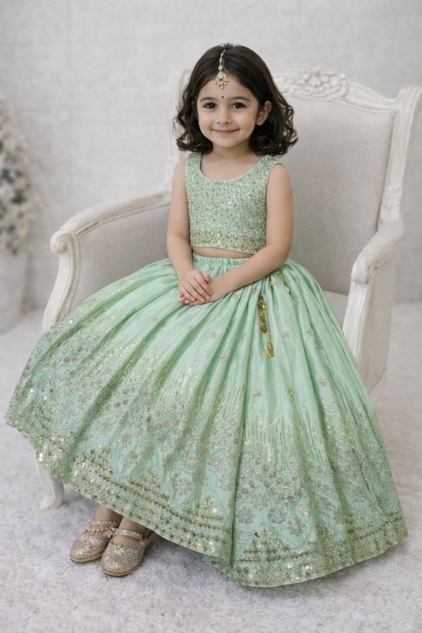 Kids Wedding Pista Color Lehenga