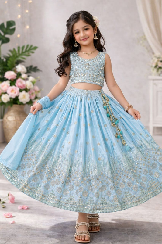 Kids Wedding Sky Lehenga