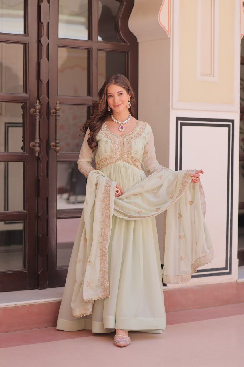 Pastel Shade Gown Dupatta