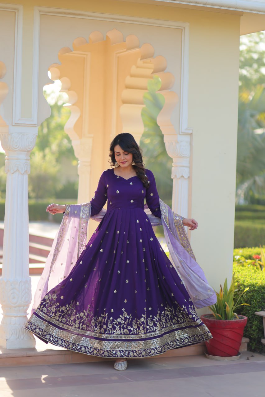 Star Georgette Purple Gown