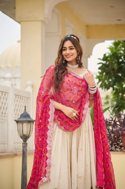 Tissue Silk with Bandhani Dupatta