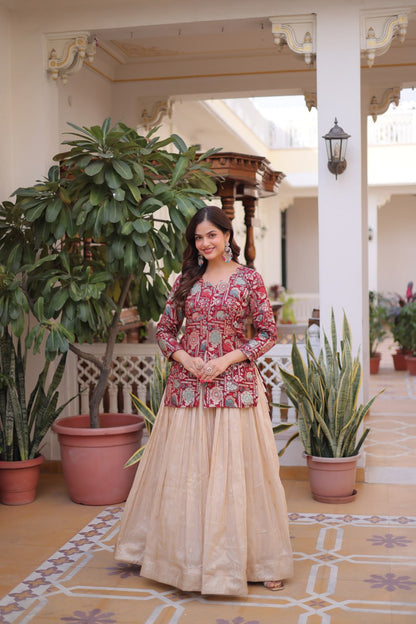 Jequard Crop top with Lehenga