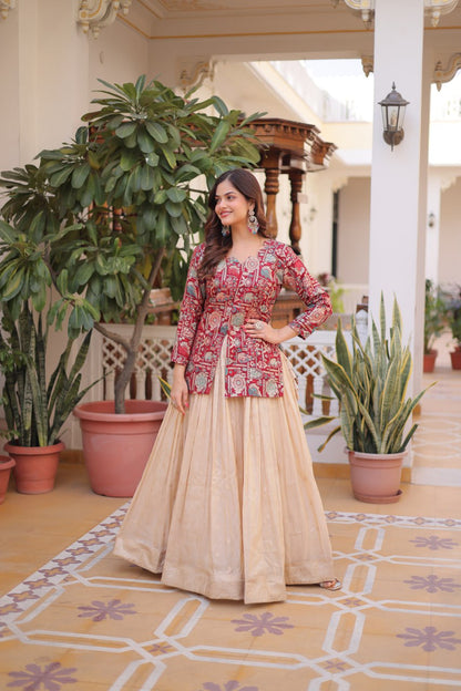Jequard Crop top with Lehenga