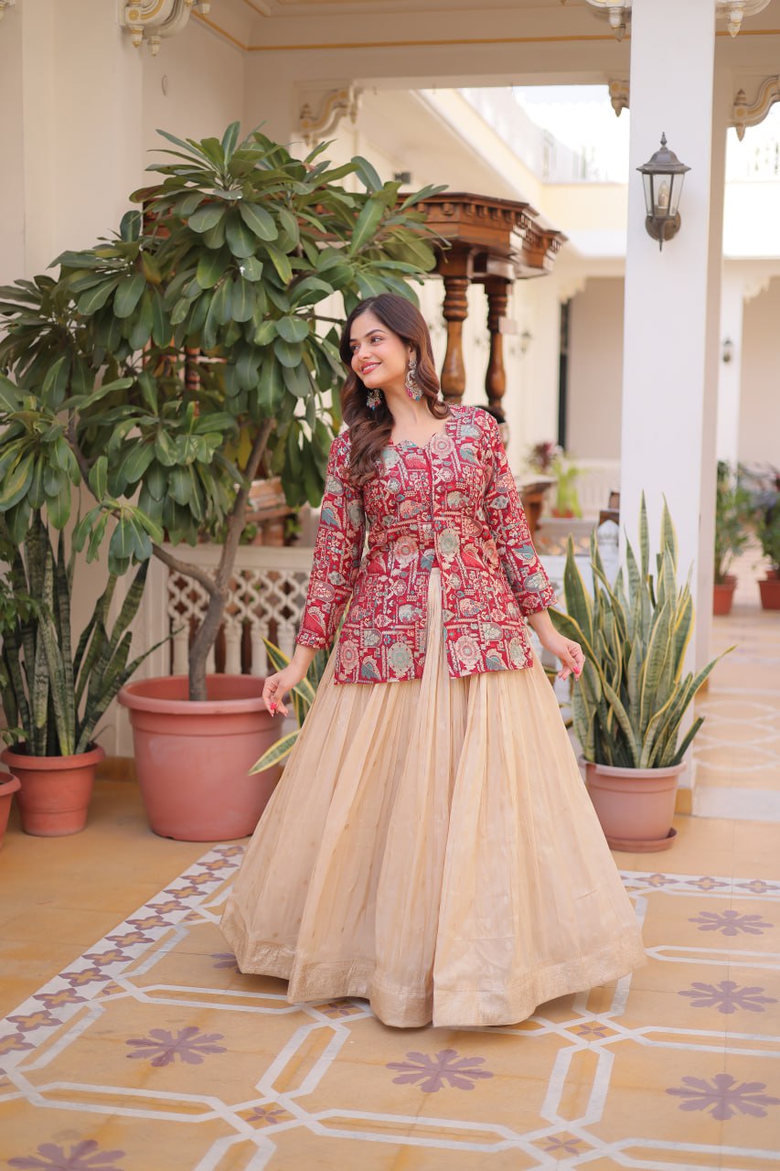 Jequard Crop top with Lehenga