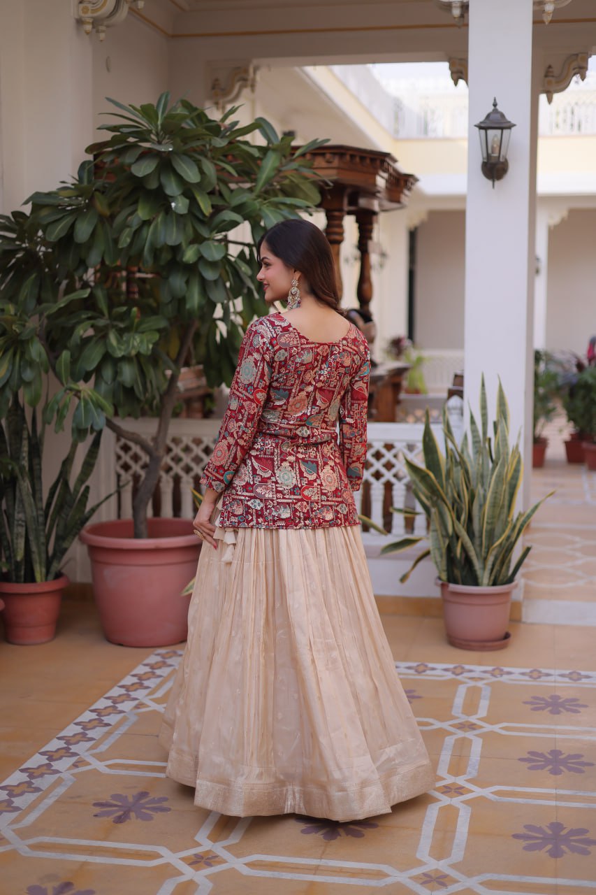 Jequard Crop top with Lehenga