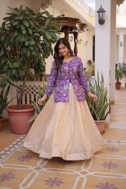 Jequard Crop top with Lehenga