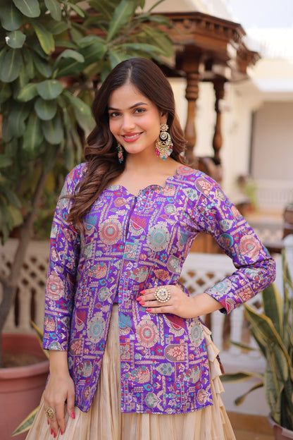Jequard Crop top with Lehenga