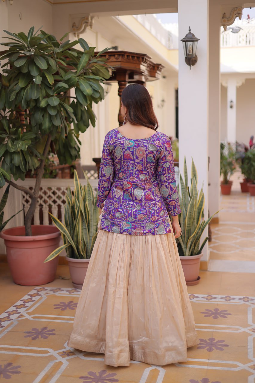 Jequard Crop top with Lehenga