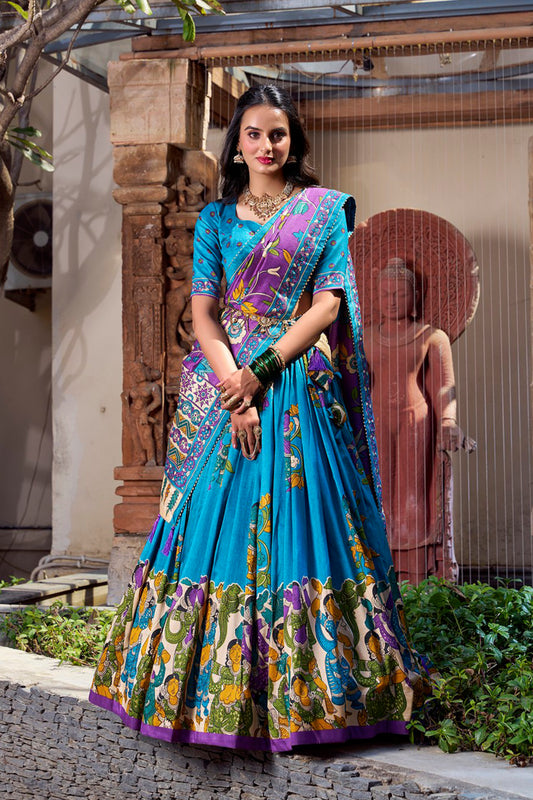 Kalamkari Print with Tasar Silk Lehenga