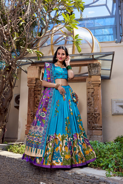 Kalamkari Print with Tasar Silk Lehenga