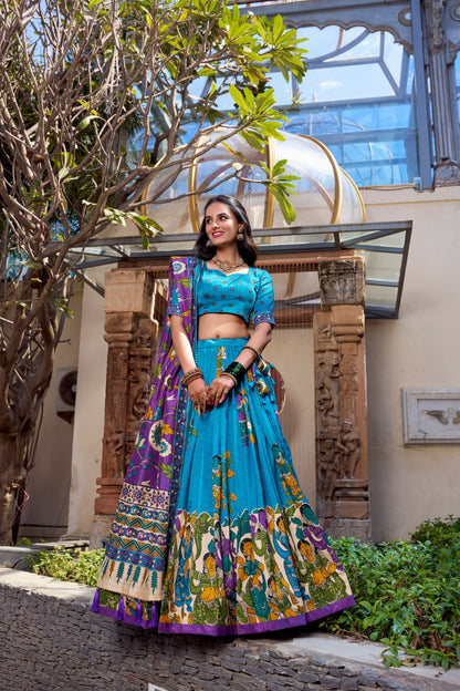 Kalamkari Print with Tasar Silk Lehenga