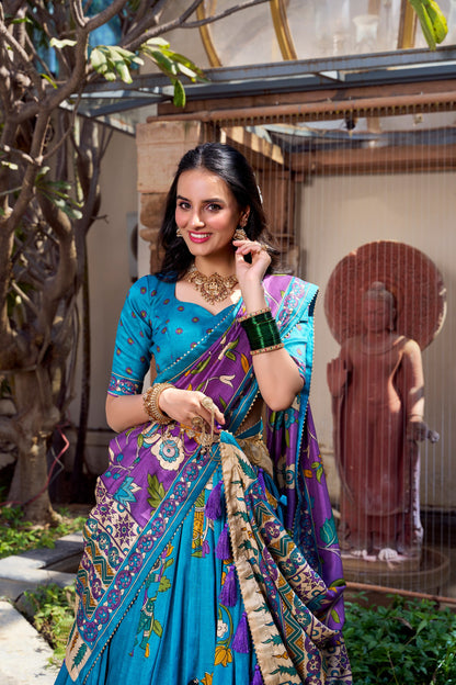 Kalamkari Print with Tasar Silk Lehenga