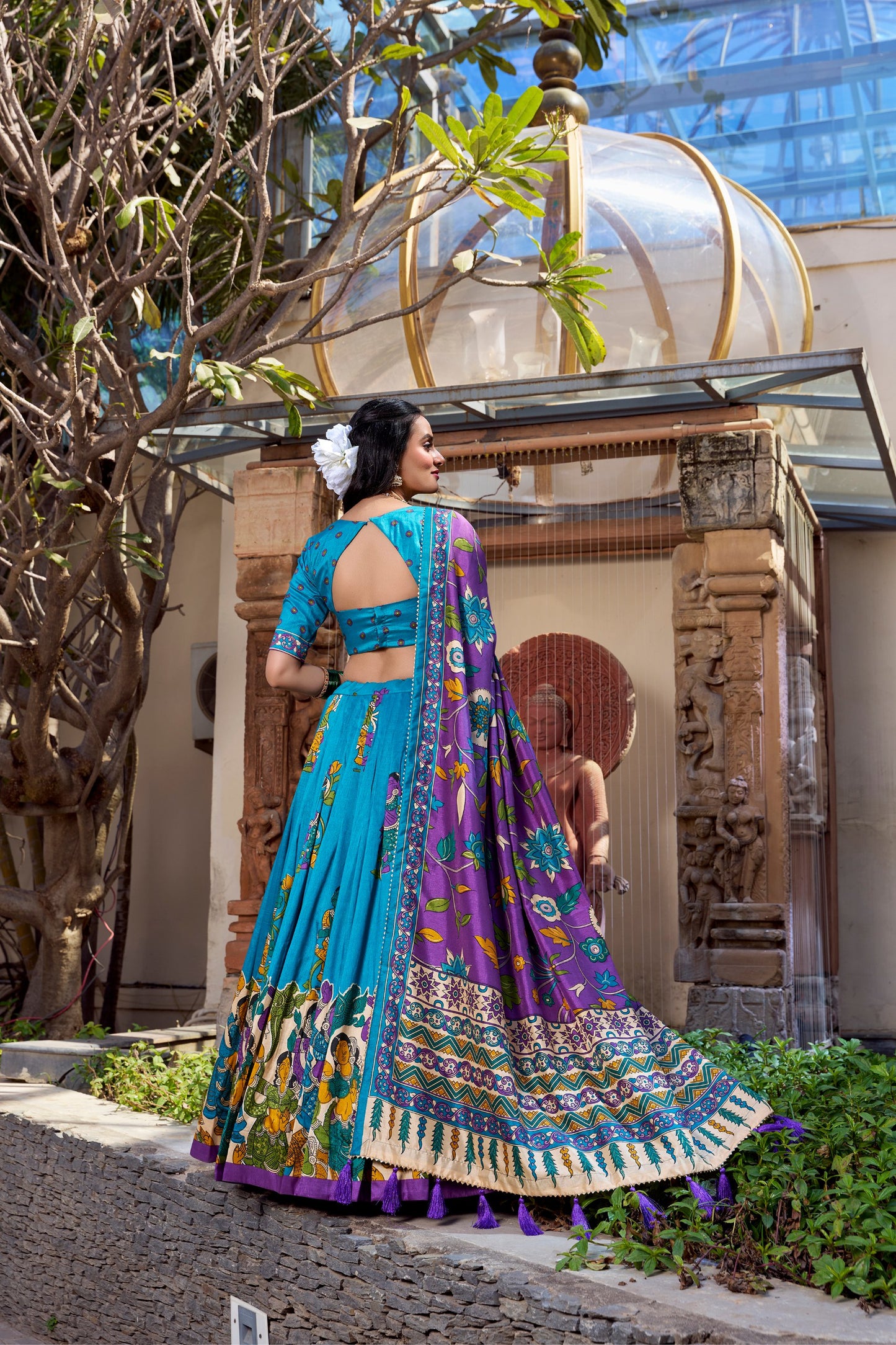 Kalamkari Print with Tasar Silk Lehenga