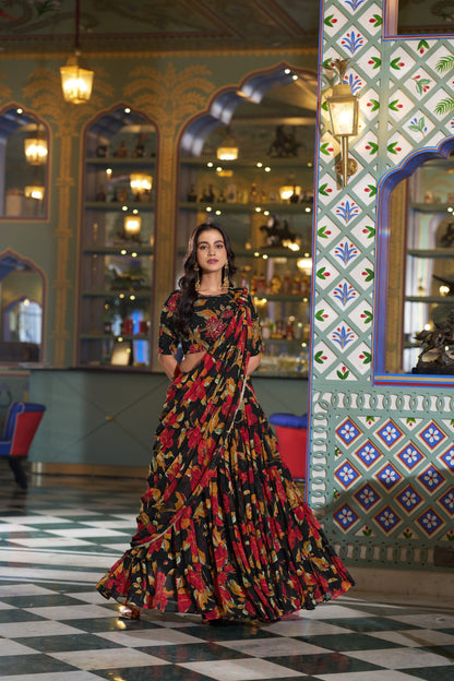 Vibrant Floral Marble Print Chaniya Choli