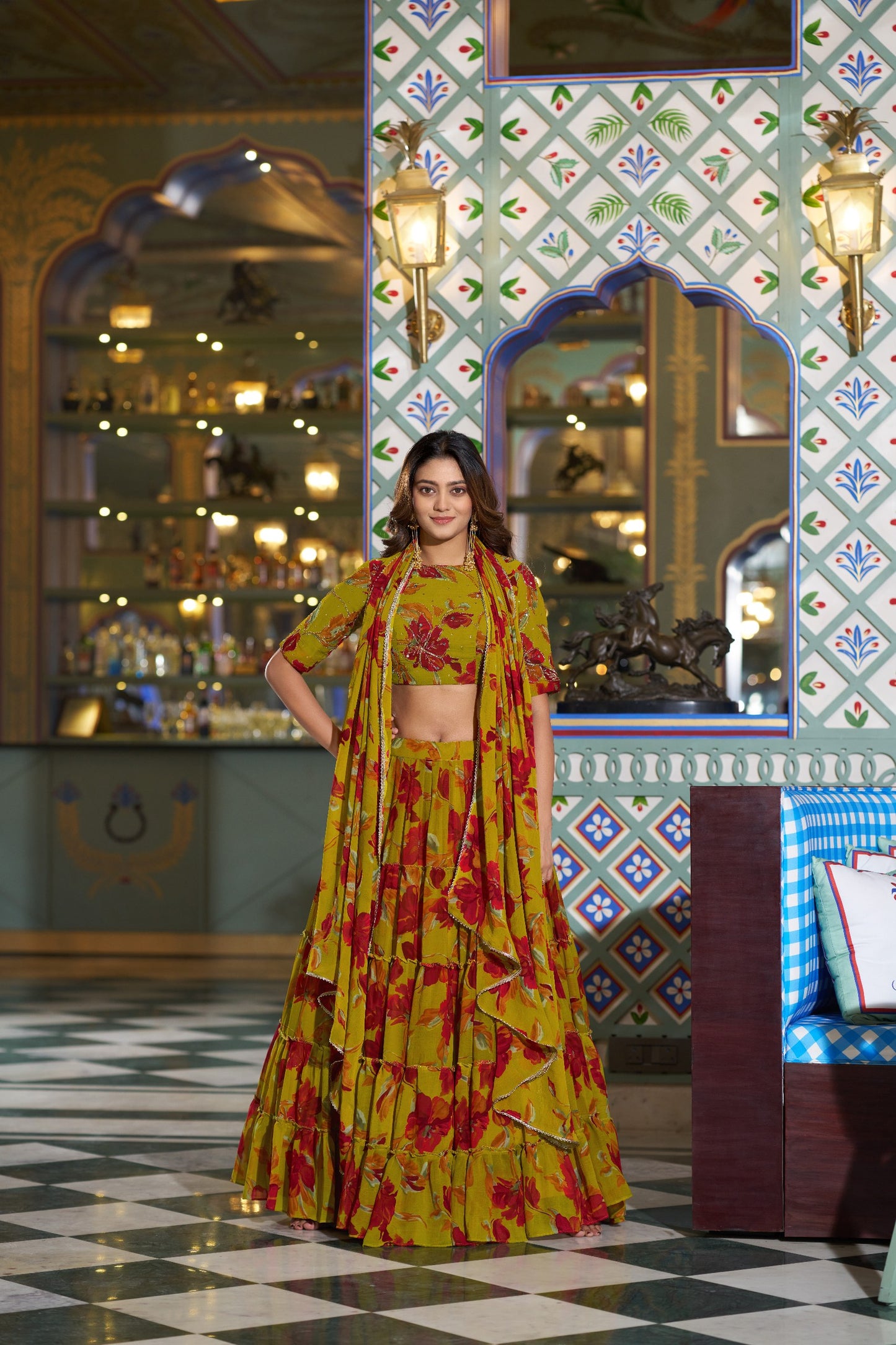 Vibrant Floral Marble Print Chaniya Choli