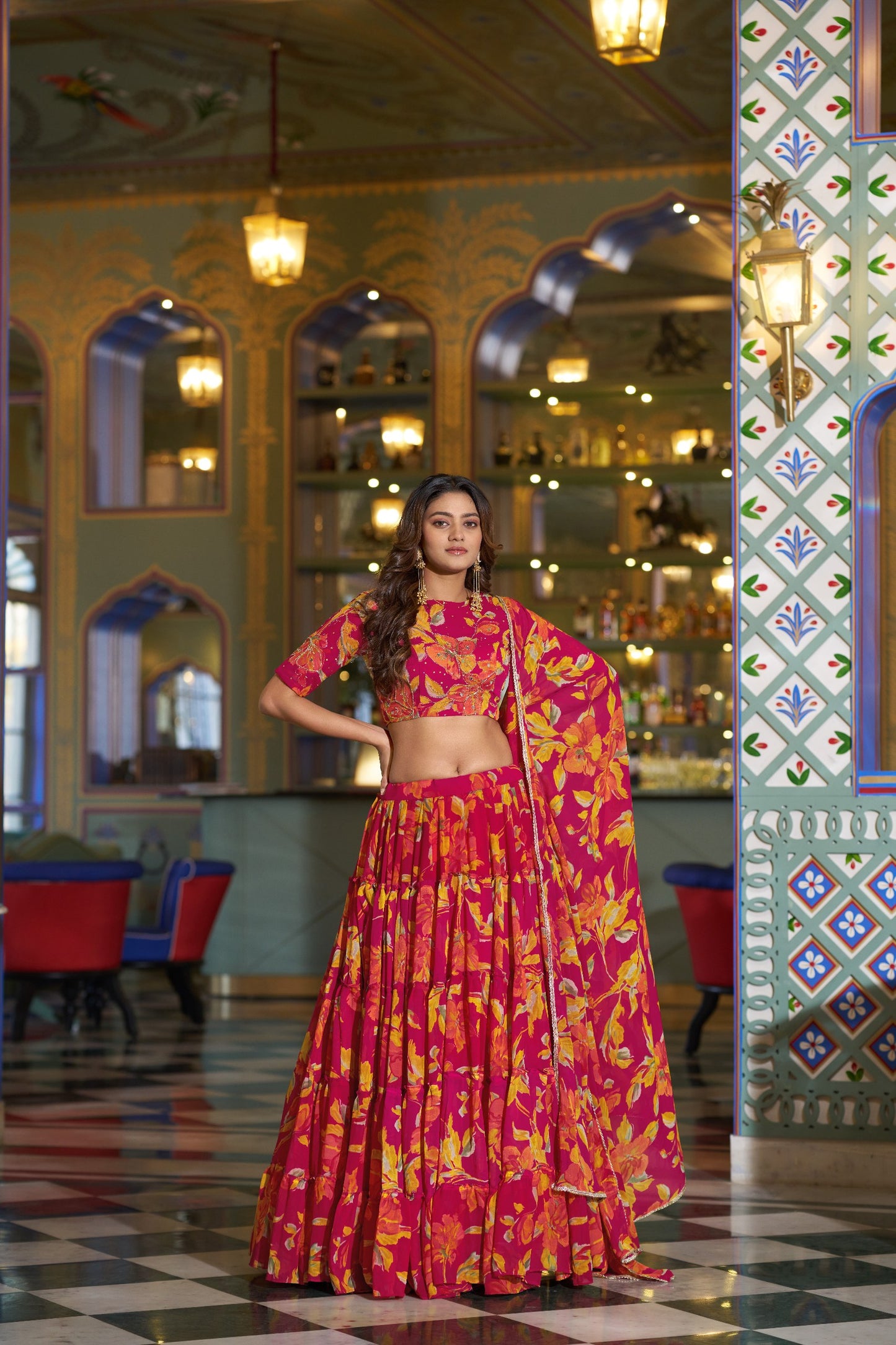 Vibrant Floral Marble Print Chaniya Choli