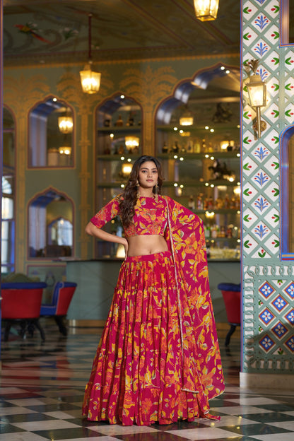Vibrant Floral Marble Print Chaniya Choli