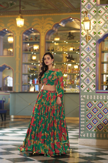 Vibrant Floral Marble Print Chaniya Choli