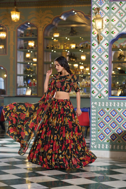 Vibrant Floral Marble Print Chaniya Choli