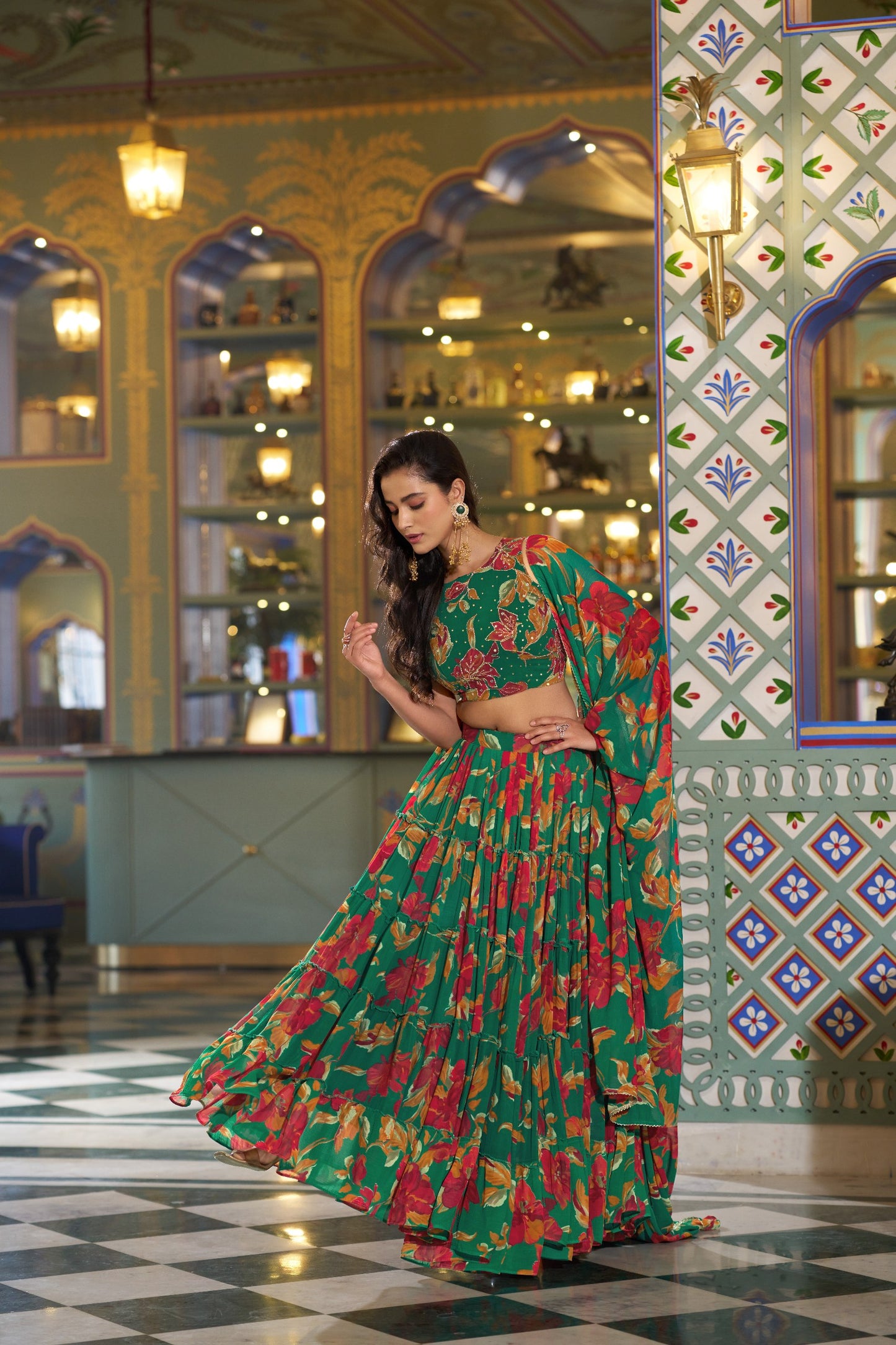 Vibrant Floral Marble Print Chaniya Choli