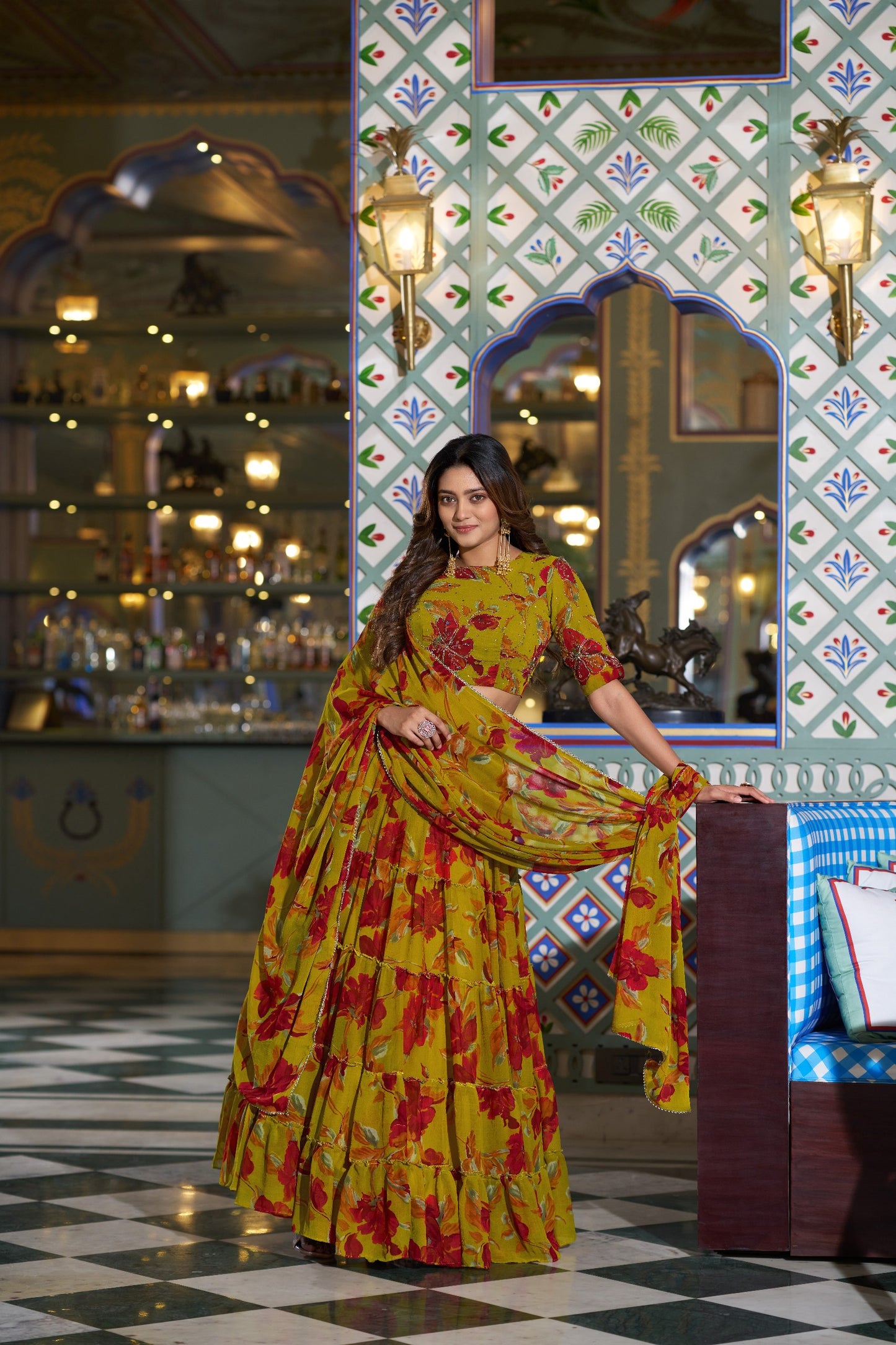 Vibrant Floral Marble Print Chaniya Choli